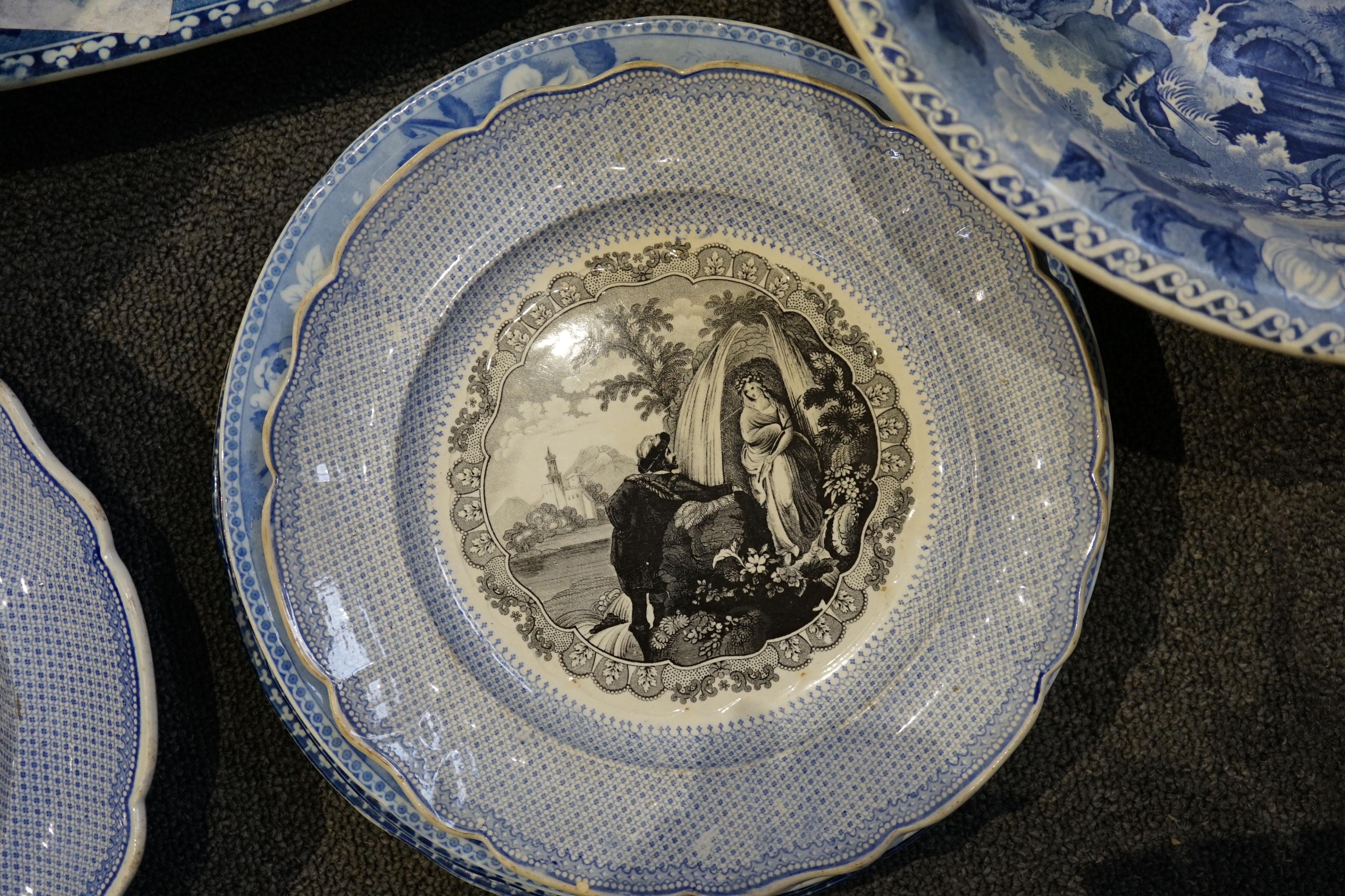 A Victorian blue and white 'Chinese Floral Pot' pattern meat plate